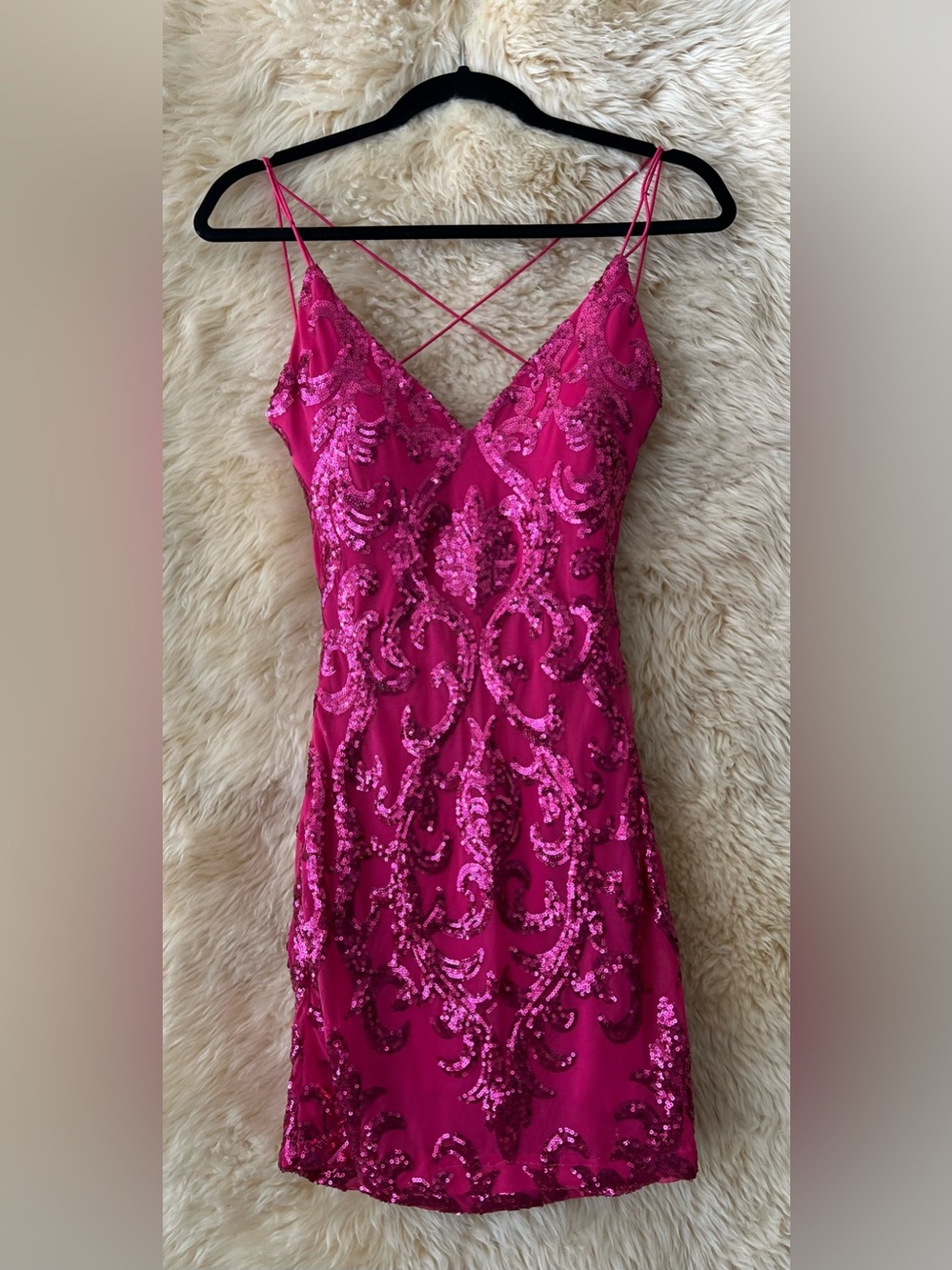 Windsor Neon Pink Sequin V-Neck Mini Dress - Picture 5 of 6